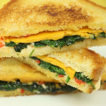 Cheddar Grilled Cheese with Pimento Mayonnaise and Spinach