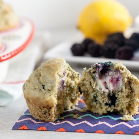 Cream Cheese Stuffed Blackberry Oat Muffins