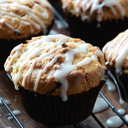 Oatmeal Golden Raisin Muffins with Cream Cheese Glaze