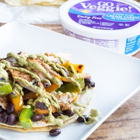 Salmon Tostadas with Avocado Cream Cheese Sauce