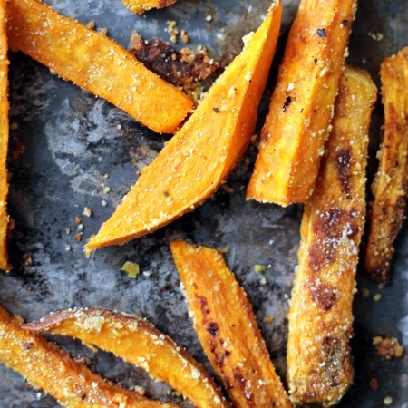 Parmesan and Garlic Baked Sweet Potato Fries