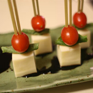 Cherry Tomato Basil Skewers with GO Veggie! Lactose Free Mozzarella Block