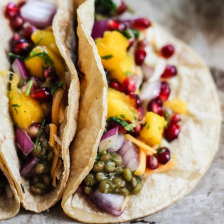 Salsa Verde Lentil Tacos with Mango-Pomegranate Pico