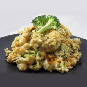 Cheesy Broccoli Rice Casserole with Chickpeas
